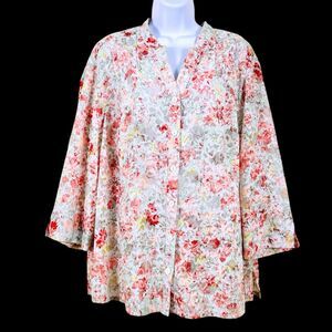 Alfred Dunner Womens Floral Button Up Top Size 22W Boho Church Cottagecore Artsy